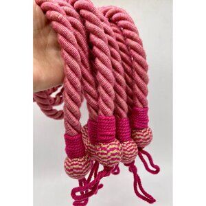 4 Drapery Curtain Tiebacks Pink Green Striped Cotton Rayon Rope Tassel 28" Set